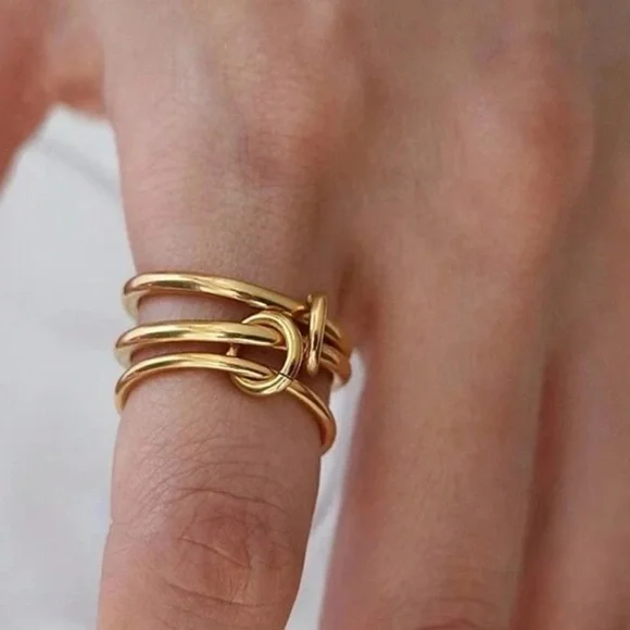 NWT 14K Gold Plated S925 Trendy Multi-Layer Circle Design Single Ring Size 8 - Picture 3 of 3